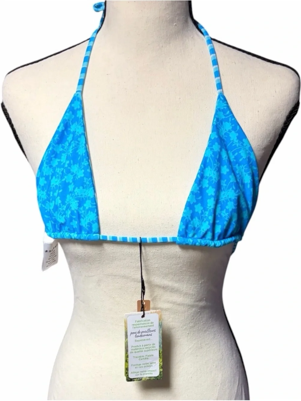 Leni Swims Blue Stripe Reversible Triangle Bikini Top NWT